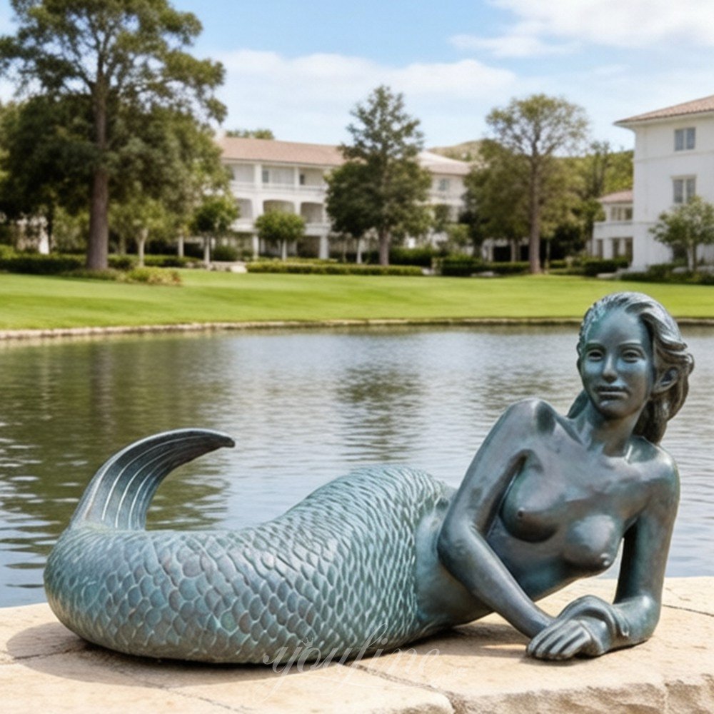 Reclining Bronze Mermaid Sculpture