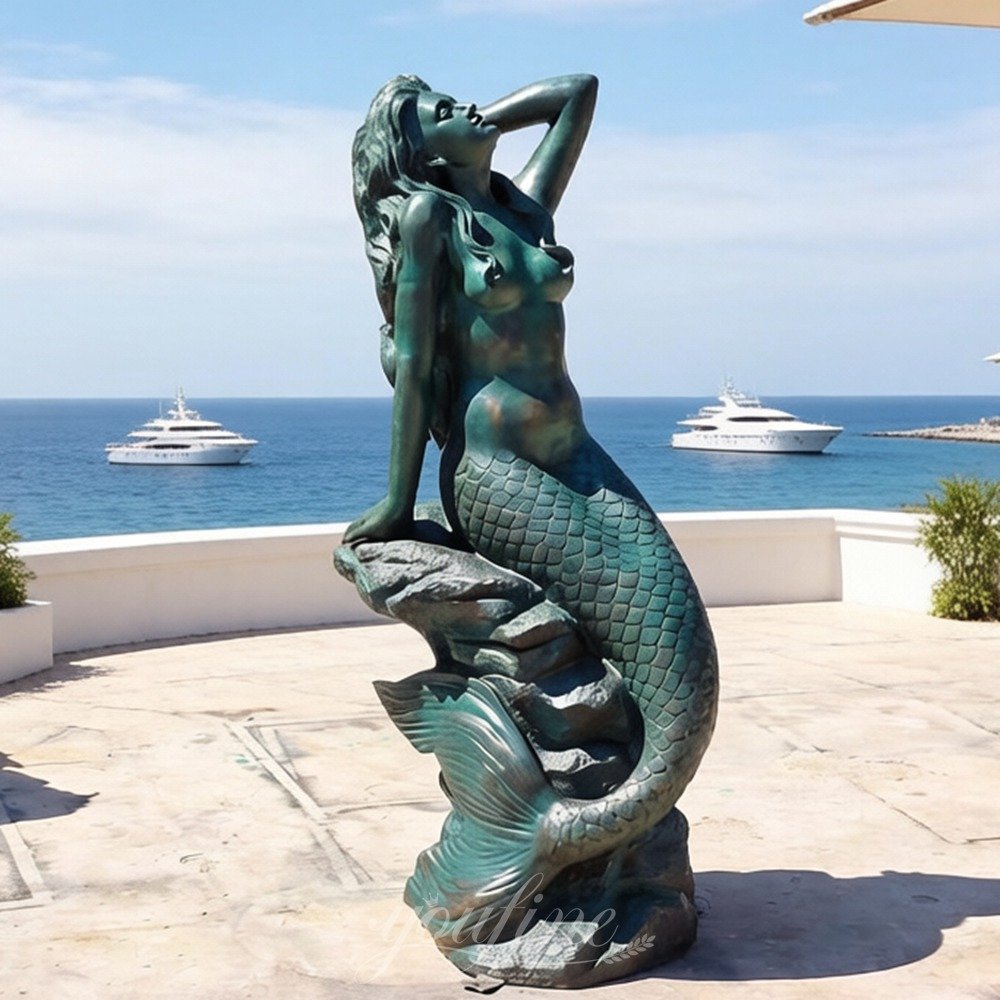 Seated Bronze Mermaid Fountain on Rock