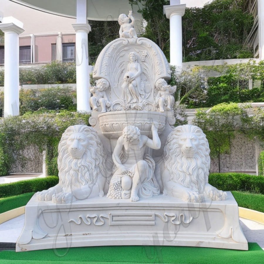 Large White Marble Lion Wall Fountain for Garden