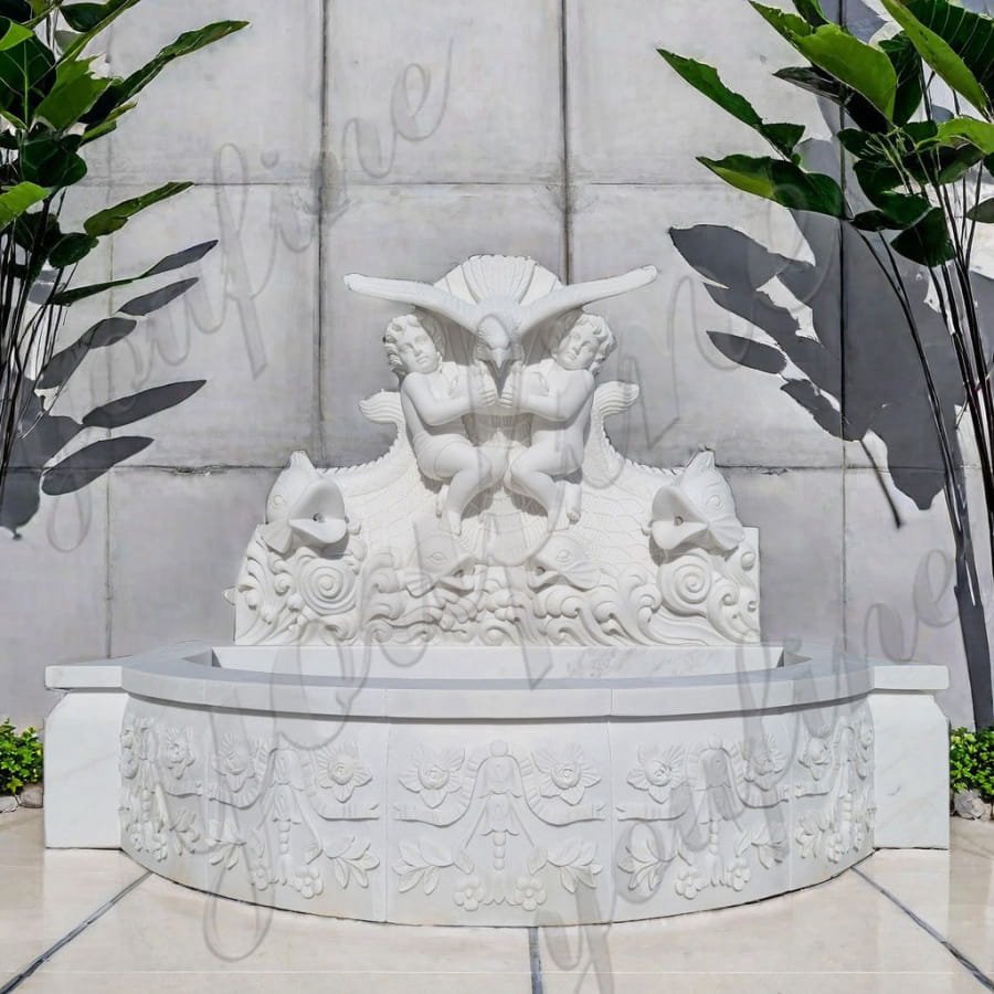 Marble Cherub Wall Fountain with Eagle and Fish