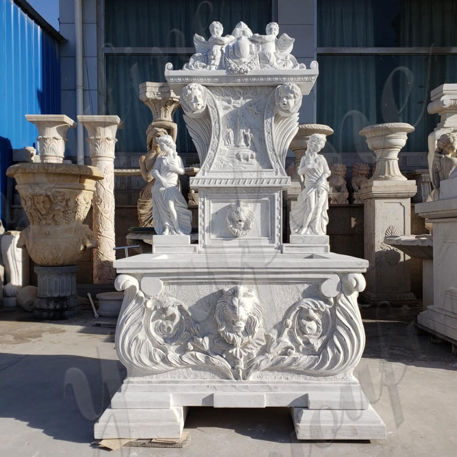 White Garden Marble Wall Fountain with Figure Statues