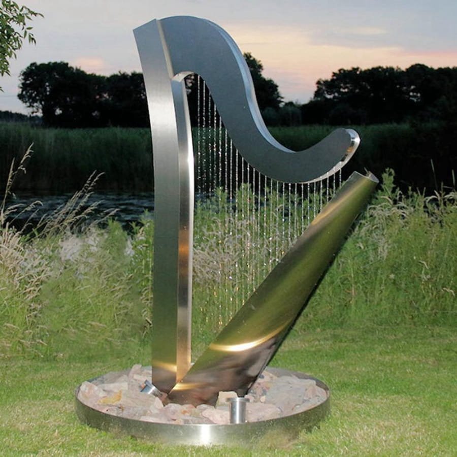 Modern Metal Harp Fountain Sculpture