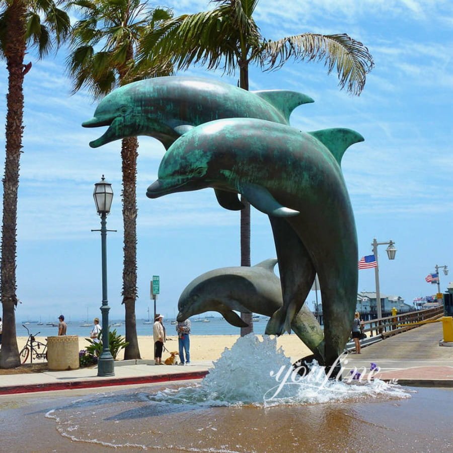 Outdoor Bronze Three Dolphin Statue Fountain