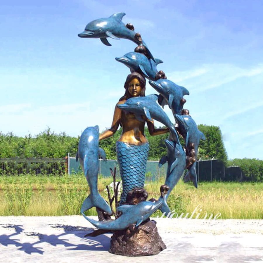 Decorative Bronze Mermaid and Dolphin Fountain for Sale