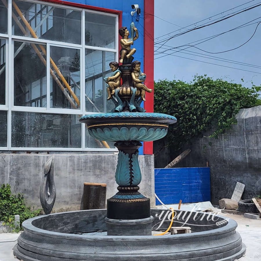 Bronze Tiered Fountain with Boy Statues