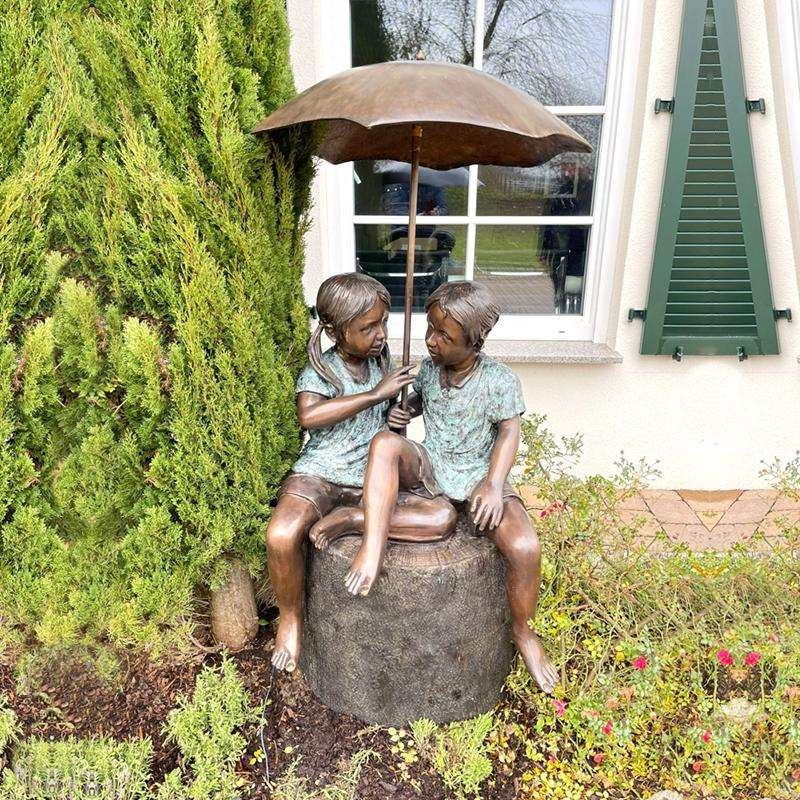 Bronze Children Sculpture with Umbrella