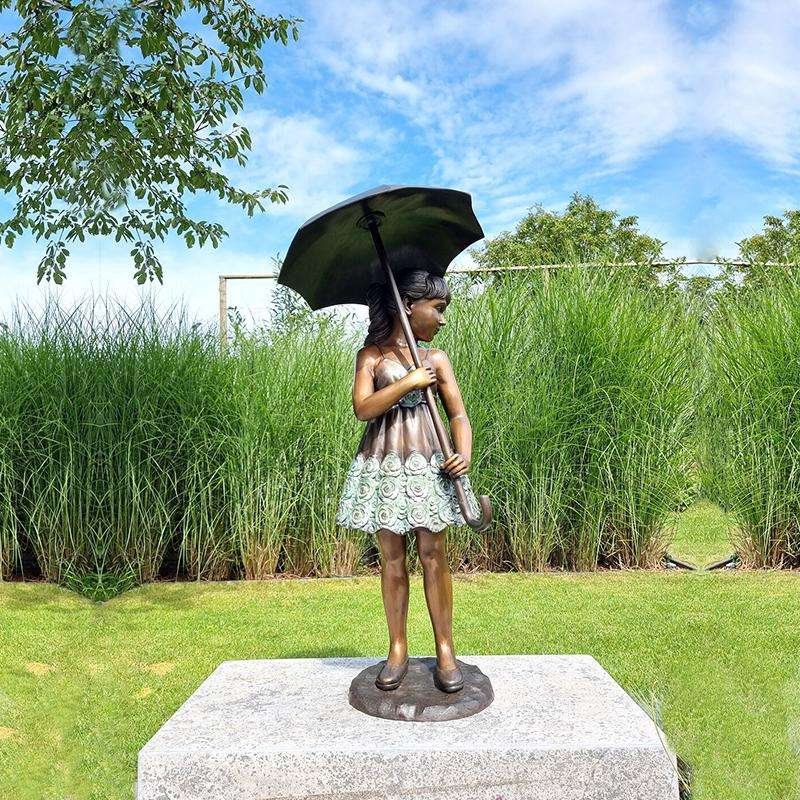 Bronze Girl Statue with Umbrella