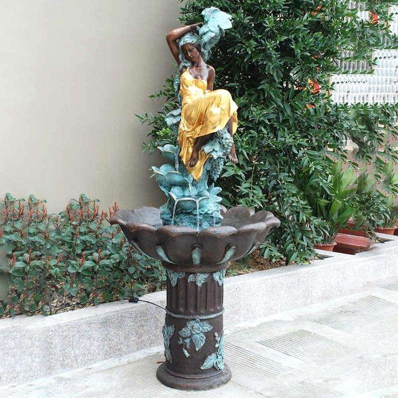 Antique Patina Bronze Ladies Fountain