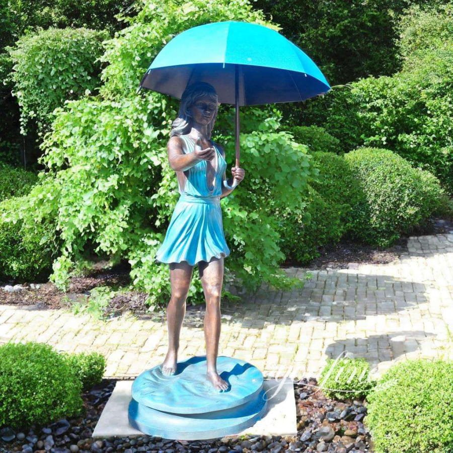 Bronze Life Size Umbrella Girl Sculpture