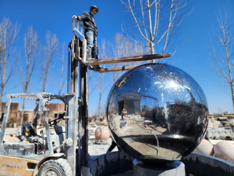 installation of the stainless steel fountain