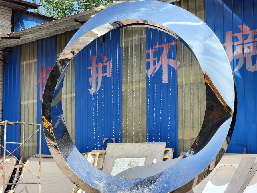 installation of the stainless steel fountain