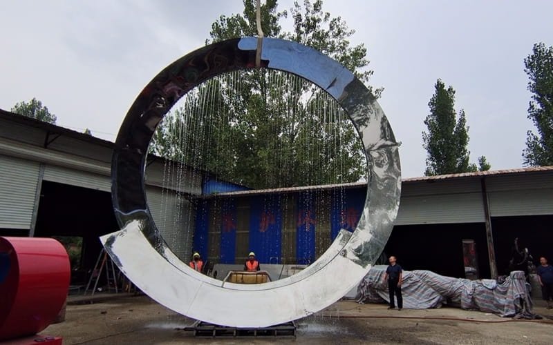 stainless steel ring fountain sculpture