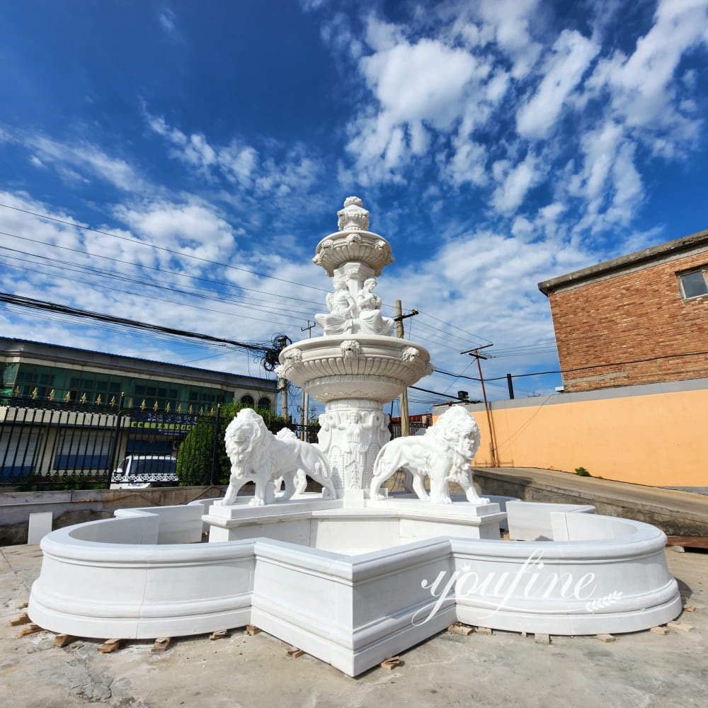 marble lion fountain with lady statues 3