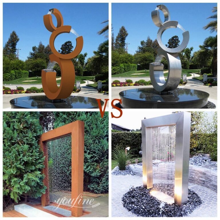 corten steel fountain and stainless steel fountains of the same style