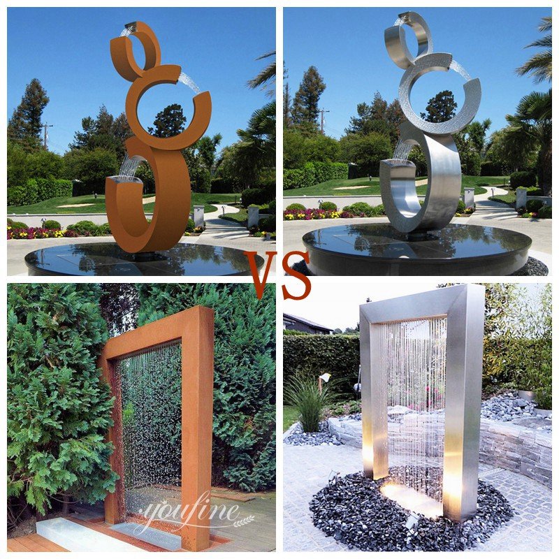 corten steel fountain and stainless steel fountains of the same style