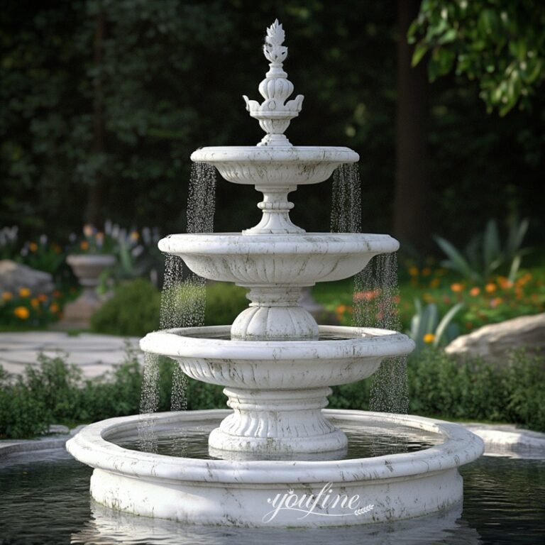 simple outdoor white tiered fountain