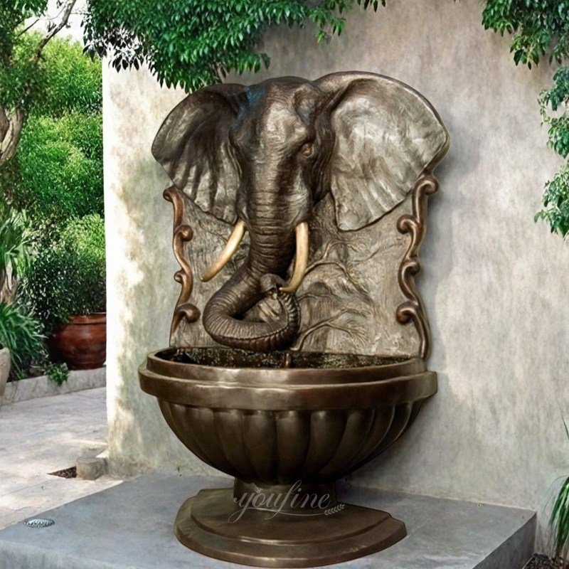 bronze elephant wall fountain for yard decor