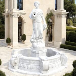 large beautiful white marble woman pouring water fountain for yard decor