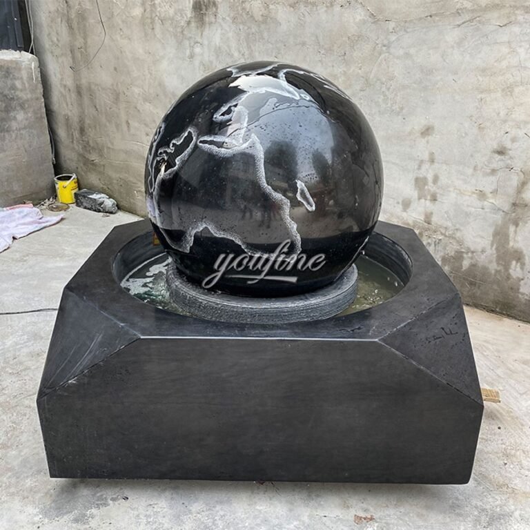 hand carved black marble ball fountain factory photo