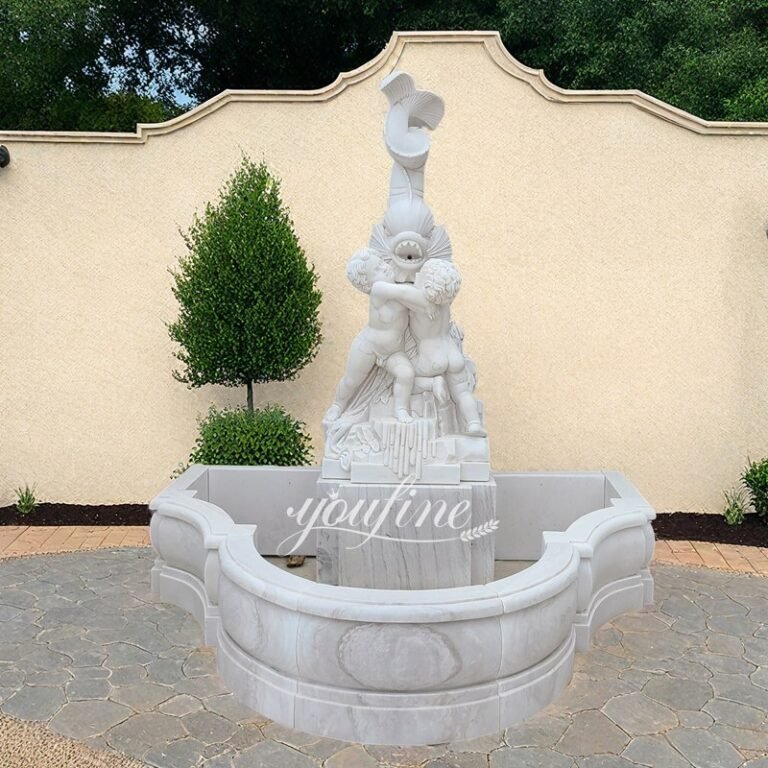 hand carved cute children and big headed fish wall fountain
