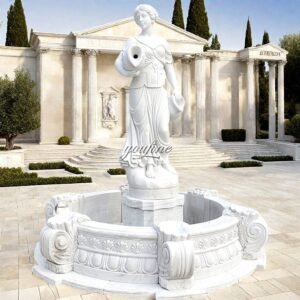 large white marble woman pouring water fountain for manor decor