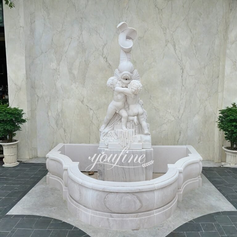 marble cute children and big headed fish wall fountain