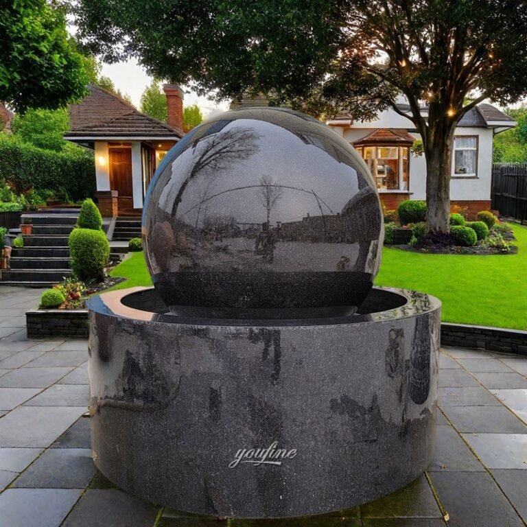 simple black marble floating sphere fountain