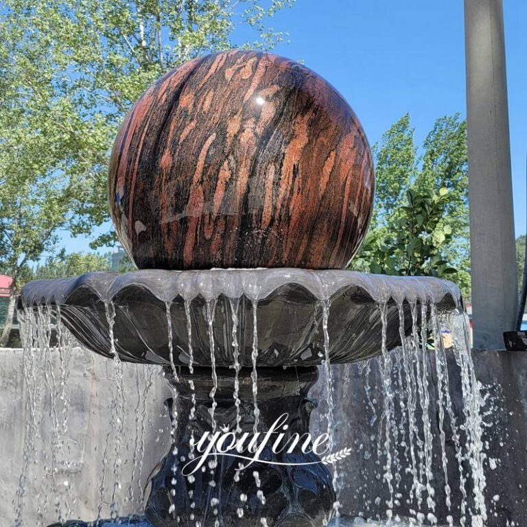 natural black marble kugel fountain top detail
