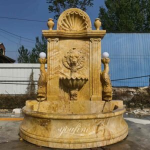large free standing henan yellow marble lion head wall fountain