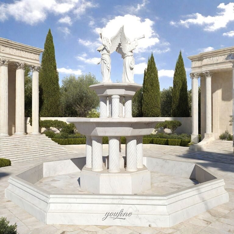 large marble angel fountain with trumpet for square decor