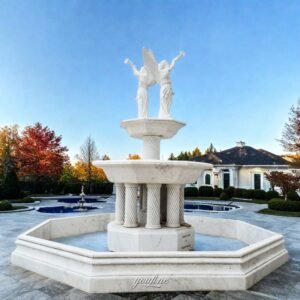 3 tiered large marble angel fountain with trumpet for outdoor decor