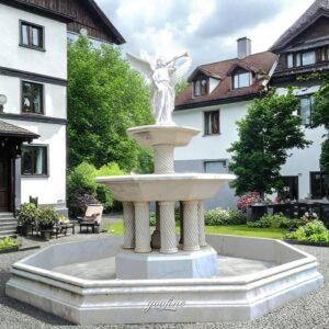 large white marble angel fountain with trumpet for yard decor