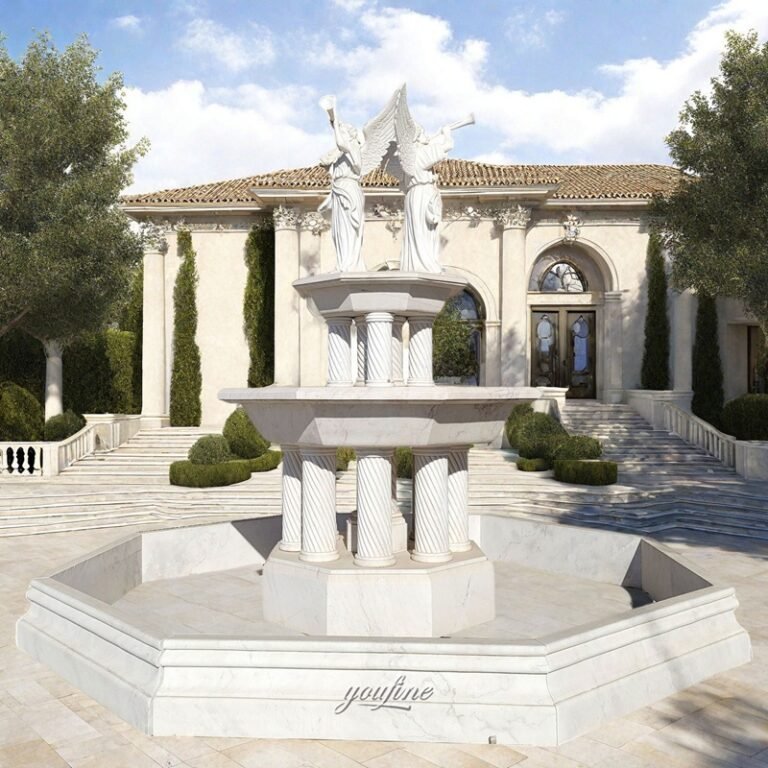 large white marble angel fountain for manor decor