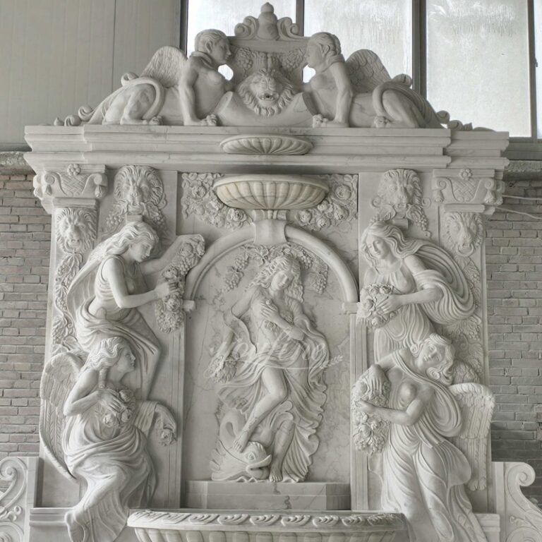 white marble large wall fountain detail