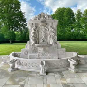 marble large wall fountain with beautiful statues for outdoor decor