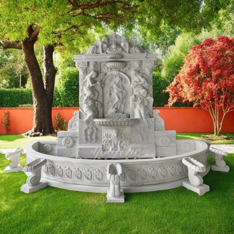 marble large wall fountain with beautiful statues for yard decor