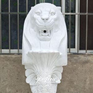 Singapore White Marble Merlion Water Fountain Replica Front Detail