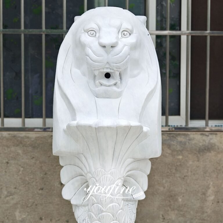 Singapore White Marble Merlion Water Fountain Replica Front Detail