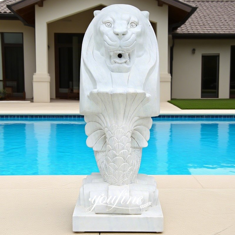 singapore marble merlion water fountain replica for pool decor