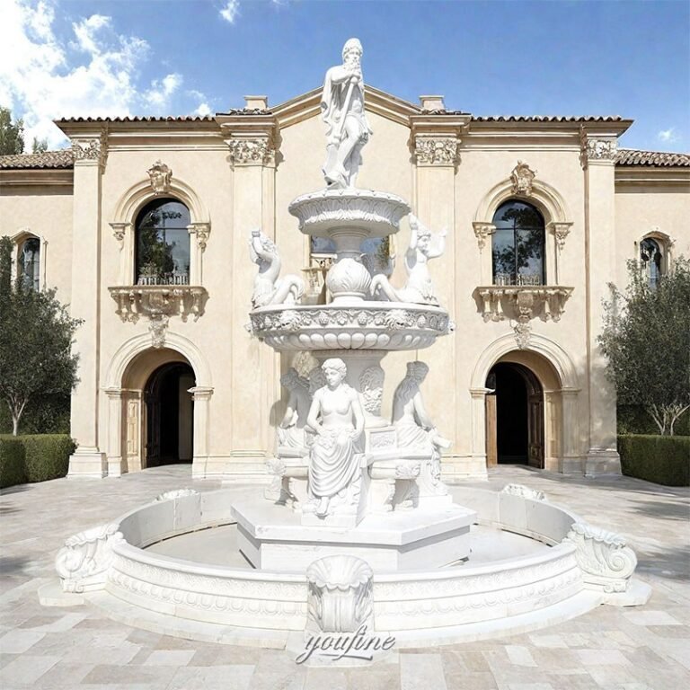 three layer marble poseidon water fountain for manor decor