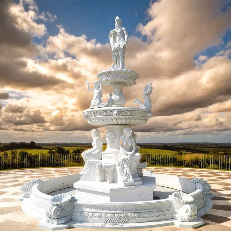 large three layer marble poseidon water fountain for outdoor decor