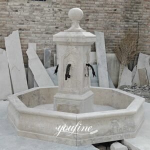 Carved French Countryside Travertine Water Fountain Factory Photo