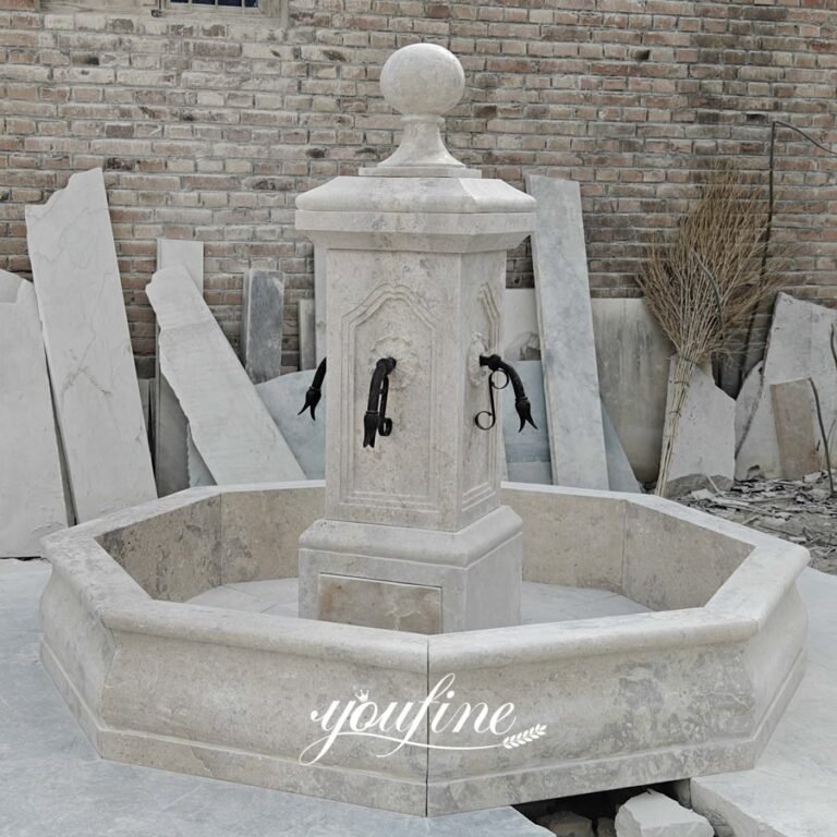 Carved French Countryside Travertine Water Fountain Factory Photo
