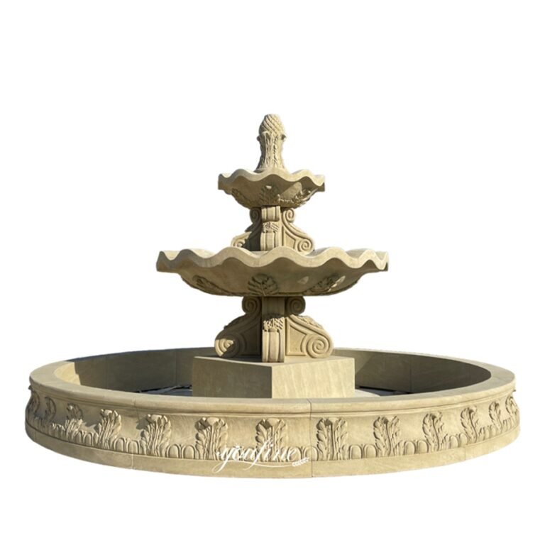 hand carved yellow marble 3 tier pineapple water fountain