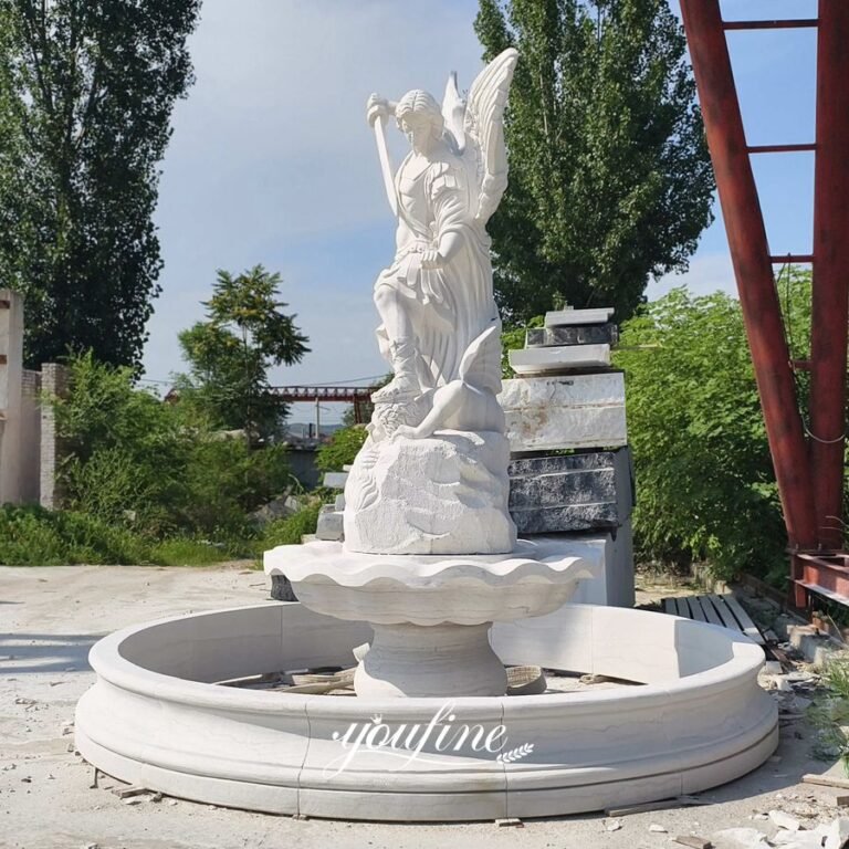 high quality marble hand carved st michael angel statue fountain side view