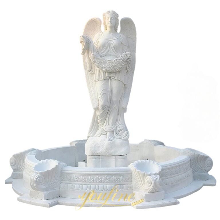 hand carved marble holding flowers angel fountain for garden