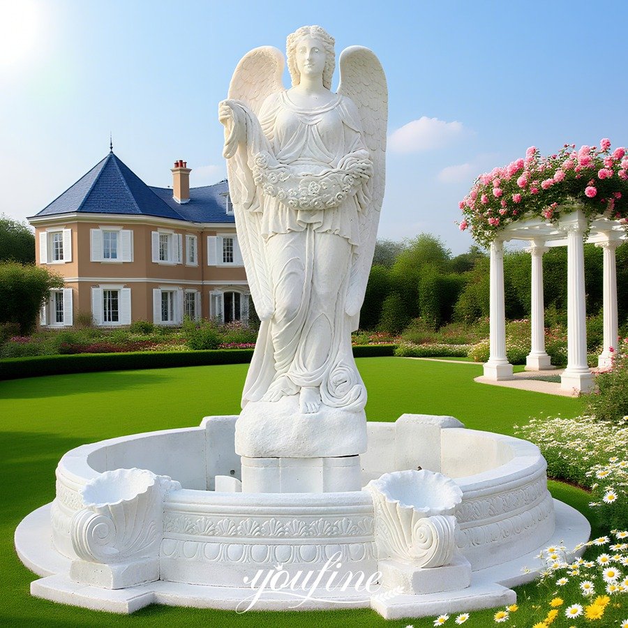 white marble holding flowers angel fountain for garden decor