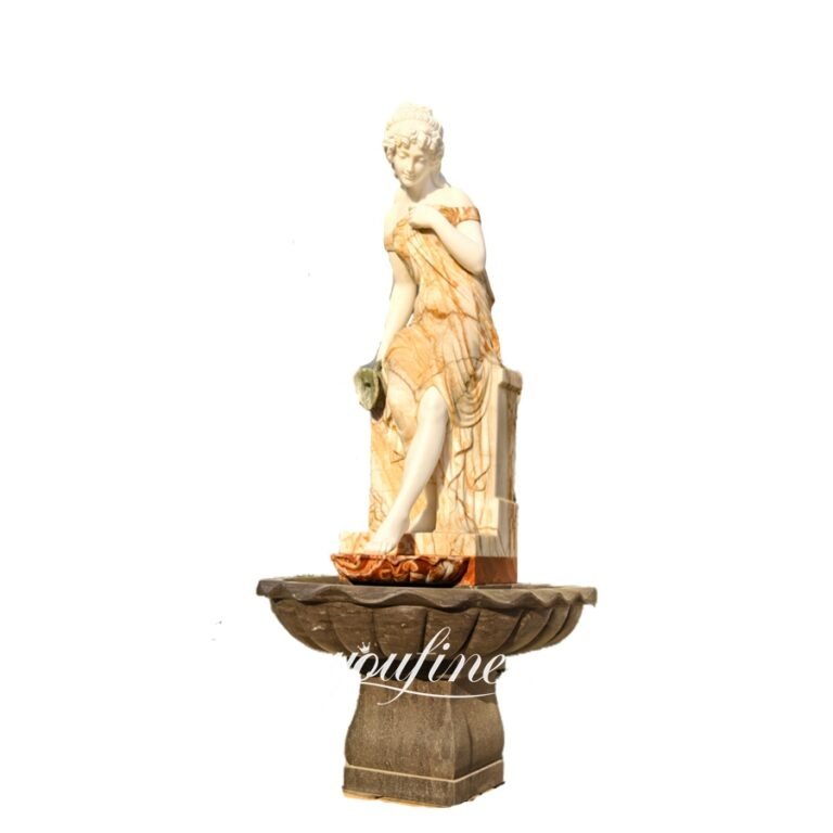 victorian natural beige marble fountain with lady statue for garden decor