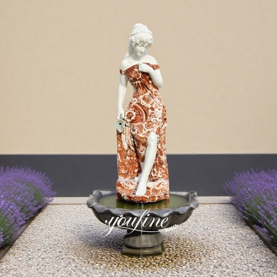 victorian natural fountain with lady statue for yard decor