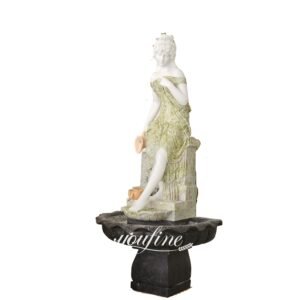 hand carved victorian natural green marble fountain with lady statue